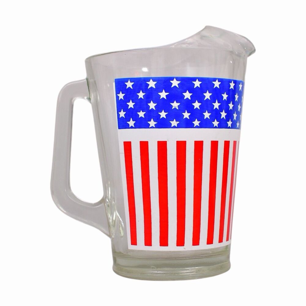 Vintage Classic Rare USA Stars & Stripes American Flag Glass Pitcher